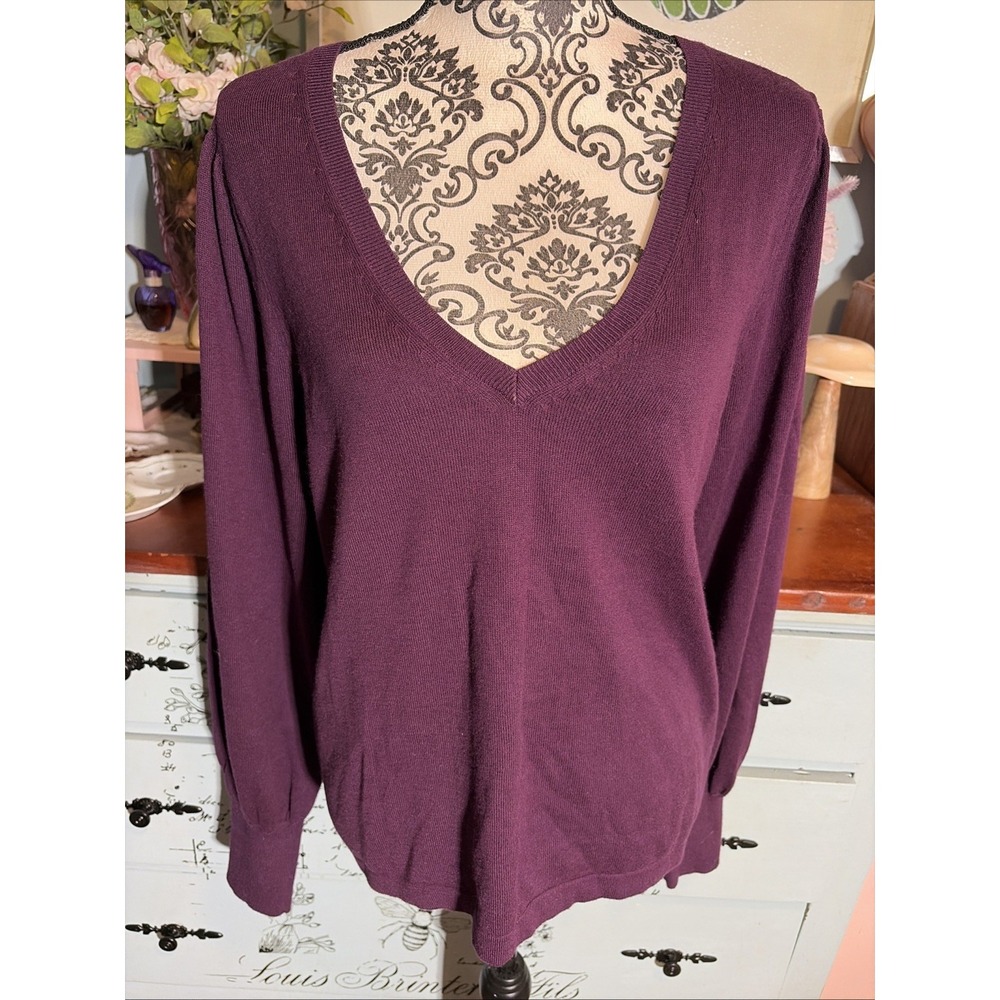 Lila P Cotton/cashmere Plum V Neck Sweater Sz Large